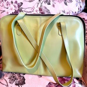 Latico Pale Green Leather Tote / Travel / Work / Laptop bag mint condition